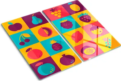 Produktbild von Tulup Glas-Herdabdeckplatte - 2x30x52cm - Glaskeramikkochfeld-Abdeckung Spritzschutz Zweiteilig Fruchtikonen