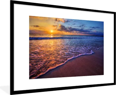 Produktbild von MuchoWow® Gerahmtes Poster Meer - Strand - Sonnenuntergang - Wolken - Horizont 90x60 cm - Poster mit Schwarzem Bilderrahmen Wandposter Rahmen Foto Bilder - Wanddekoration - Fotos