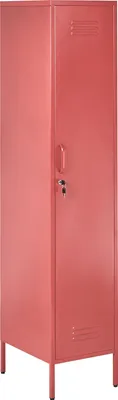 Produktbild von BELIANI Metallschrank Rot Stahl 185cm hoch Modern mit abschließbarer Tür Kleiderstange 2 Türhaken 5 Fächern Wohnzimmer Schlafzimmer Flur Büro Archiv