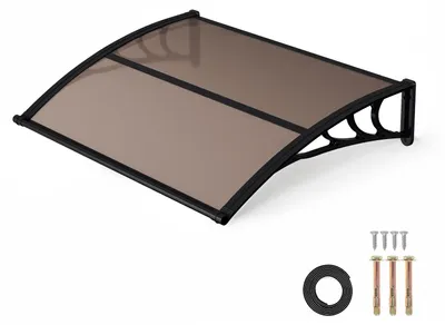 Produktbild von Vigevee Haustürvordach mit Regenrinne 150 x 100 cm, Türvordach aus Polycarbonat, Schwarz/Braun, für Haustür und Fenster