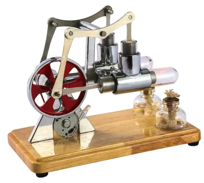 Produktbild von Stirlingmotor-Bausatz, Heißluftmotor-Modell, physikalischer Doppelgenerator mit LED-Licht, Schwungrad-Design, wissenschaftliches Experiment, Holzsockel, DIY-Bildungsspielzeug für Lehrer, Erwachsene, Kinder, Schule, Büro, Dekoration