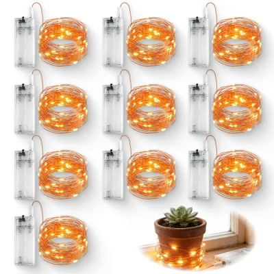 LED-Lichterkette, 3 m, 30 warmweiße LEDs, Batteriebetrieb, 10 Stück