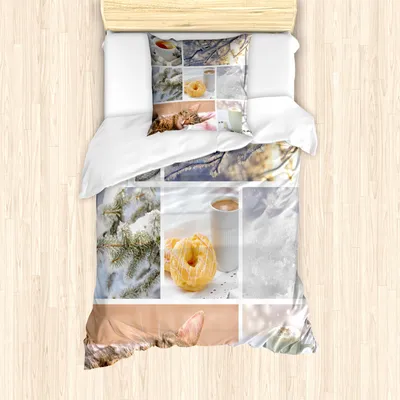Produktbild von ABAKUHAUS Winter Mantele, Schnee-Katze Kaffee Donuts, Milbensicher Allergiker geeignet mit Kissenbezügen, 135 cm x 200 cm - 80 x 80 cm, Mehrfarbig
