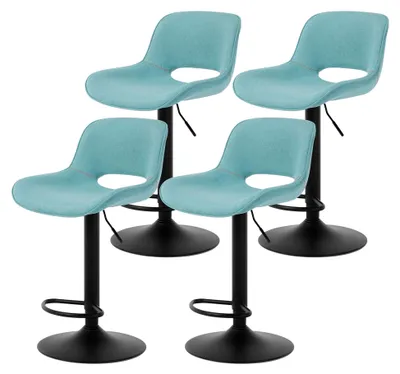 Produktbild von Barhocker 4er Set, höhenverstellbarer Barstuhl, Tresenstuhl, Leinenstuhl, Bistrostuhl, Drehhocker mit Rückenlehne und Fußstütze, Metall, Blau