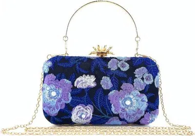 Productafbeelding van Elegante Beaded Clutch Tas met Borduursel voor Avond, Bruiloft en Feest - Retro Blauw Design