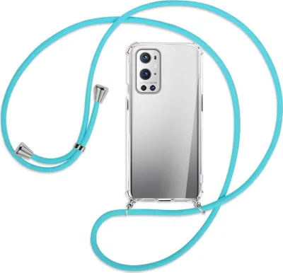 Produktbild von Handykette Backcover-Schutzhülle mit Band (Metall silberfarben) für OnePlus 9 - türkis