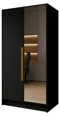 Produktbild von Masseno Drehtürenschrank RENVO 102/200/51 cm Modern Kleiderschrank 2-türig mit Spiegel Schwarz