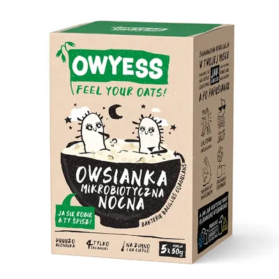 Zdjęcie produktu dla Owsianka Nocna OWYESS 5 x 50 g Owsianka Wzbogacona Bakteriami Probiotycznymi