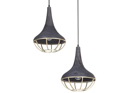 Produktbild von BELIANI Hängeleuchte Schwarz Mango-Holz 2-Flammig mit Schirm Metall Messingfarbend Glockenform Langes Kabel Boho Stil Rustikal für Esstisch Wohnzimmer