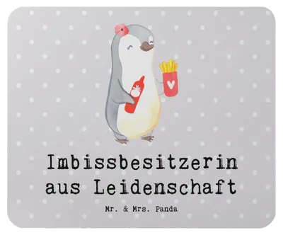 Produktbild von Mr. & Mrs. Panda Mouse Pad Imbissbesitzerin Leidenschaft - Grau Pastell - Geschenk, Pommesliebe, laptop mousepad, Imibissverkäuferin, mousematte, Lustig, Witzig, Spruch