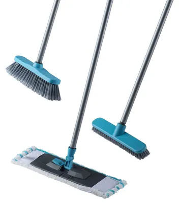Produktbild von Lifetime Clean Reinigungsset Harter Besen / Weicher Besen / Bodenreiniger / Stiel - Blau