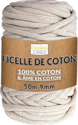 Image de Creative Deco 9mm x 50m Corde Macramé Fil de Coton Beige +/- 0.5mm Épaisseur