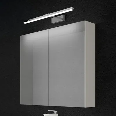 Image de doporro Armoire Murale Salle de Bains avec Miroir et Lampe Strahlenschön Chromé Placard de Rangement Étagères Réglable Blanc Mat en Bois Armoire de Toilette 3 Portes 80x15x70 cm Spiegelschrank 02