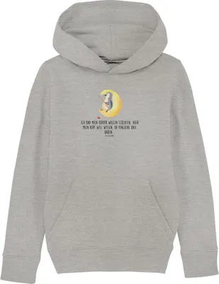Produktbild von Mr. & Mrs. Panda Kinderpullover Pinguin Mond 7-8 Jahre (122/128) - Heather Grey - Geschenk, Hoodie, Spruch, Sweatshirt, Süßigkeiten, Sweater, Neugierig, Kapuzenpulli