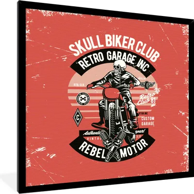 Produktbild von MuchoWow® MuchoWow® Gerahmtes Poster Motorrad - Skelett - Retro 40x40 cm - Poster mit zchwarzem Bilderrahmen - Mit Rahmen - Wanddekoration Schlafzimmer