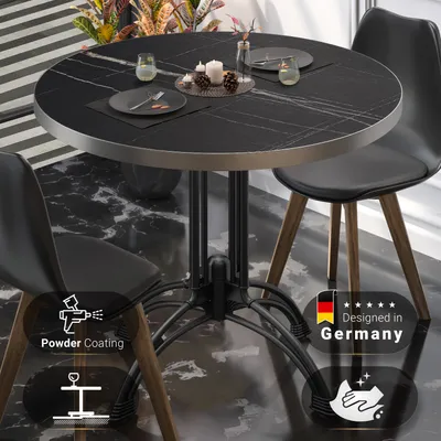 Produktbild von BMLG | Bistro Tisch | Ø 70 x 75 cm | Rund | Edelstahl Rand | Schwarz Marmor / Schwarz | Bistrotisch Gastro Tisch