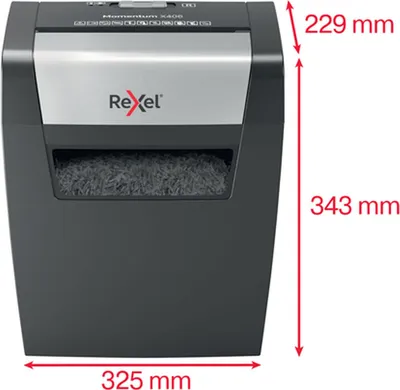 Produktbild von Rexel Momentum X406, Partikelschnitt-Zerkleinerung, 4 x 28 mm, 15 l, 125 Blätter, 70 dB, Tasten