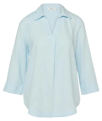 Produktbild von S. Oliver Damen Bluse aus Leinen-Mix mit 3/4-Ärmeln und Turn-up, Blau, Größe 46