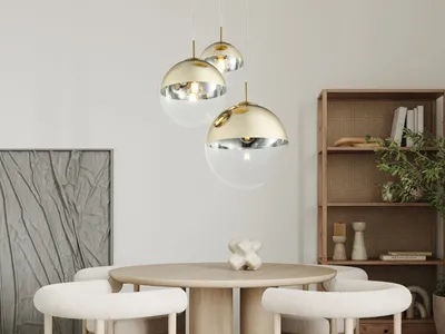 Produktbild von Schöne LED Glaskugel Esszimmerleuchten für über Esstisch hängend, Gold 3-flammig