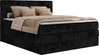Produktbild von MKS MEBLE Boxspringbett 180x200 Schwarz Cord, Boxspringbett mit Matratze H3, Bett 180x200 mit Bettkasten and Kopfteil, Doppelbett mit Stauraum, Topper T25, Polsterbett 180x200 - Tiliano King
