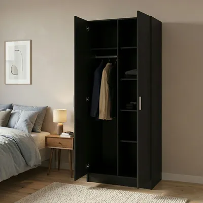 Image de Argor - Armoire 2 Portes, 79x201h cm Noir, Porte-manteaux