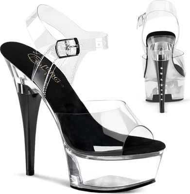Produktbild von CAPTIVA-608 Pleaser edle Damen High Heels Plateausandaletten Strass klar schwarz