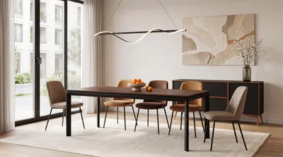 Produktbild von Rechteckiger Esstisch Ausziehbar – Minimalistischer Esszimmertisch mit Schwarzen Metallbeinen – 160 x 90 cm – Verlängerbar bis 250 cm – Nussbaum Braun