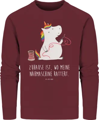 Produktbild von Mr. & Mrs. Panda Organic Pullover Einhorn Näherin Größe XXL - Burgundy - Geschenk, Unicorn, Sweatshirt, Einhörner, Baumwoll, Häkeln, Stricken, Bio, Freundin, Pulli