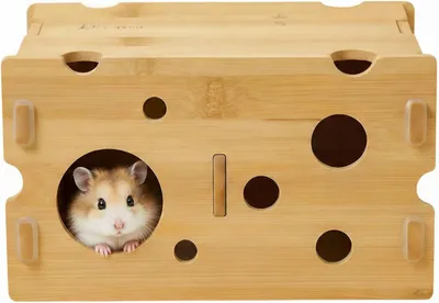 Productafbeelding van Hamsterhuis van hout, 20 x 12,5 x 11,5 cm, met meerdere openingen, geschikt voor dwerghamsters