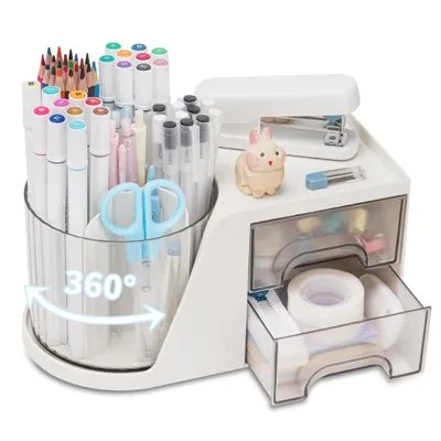 Produktbild von Stifthalter, 360 Grad drehbarer Schreibtisch Organizer, Stifte Organizer, Schreibtisch Organizer, für Schminkpinsel, Büro- und Schulbedarf, Weiß