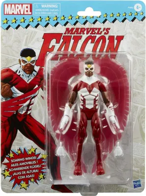 A Hasbro Marvel Legends Retro Falcon action figure in its packaging.