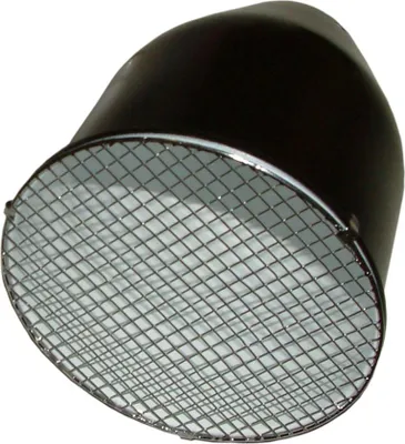 A black reflector set with a metal grid on a white background.