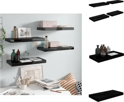 Produktbild von vidaXL Schweberegale 4 Stk. Hochglanz-Schwarz 50x23x3,8 cm MDF -  Wandregale