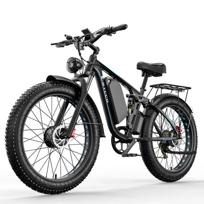 Image de Vélo électrique tout-terrain, modèle 26EB7PRO, avec pneus tout-terrain, double moteur, batterie 52 V 23 Ah, système de suspension double, capacité de charge maximale : 150 kg