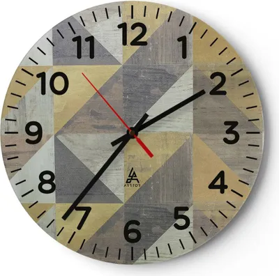 Produktbild von Wanduhr - Rund - Glasuhr - Abstraktion Geometrisch Dreiecke - 40x40cm - Schleichendes Uhrwerk - Lautlos - zum Aufhängen bereit - Dekoration Modern - Wanddekoration aus Glas - C4AR40x40-4884