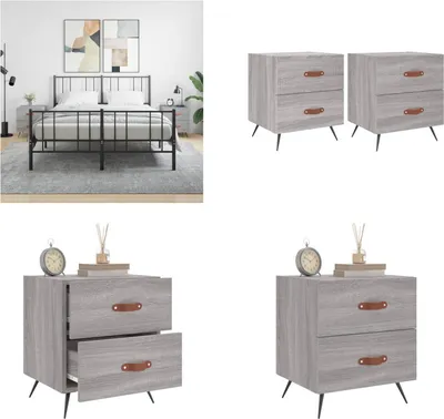 Produktbild von vidaXL Nachttische 2 Stk. Grau Sonoma 40x35x47,5 cm Holzwerkstoff - Nachttisch - Nachttische - Schrank - Nachtschrank