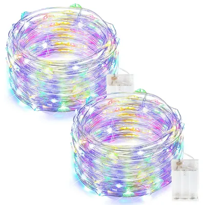 LED-Lichterkette 2er-Set, 10m, 100 LEDs, mehrfarbig, Kupferdraht