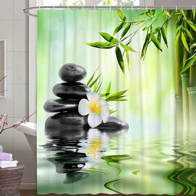 Produktbild von Famanu Duschvorhang Bambooblatt - Wasserabweisend, Schimmelbeständig, 120 x 200 cm