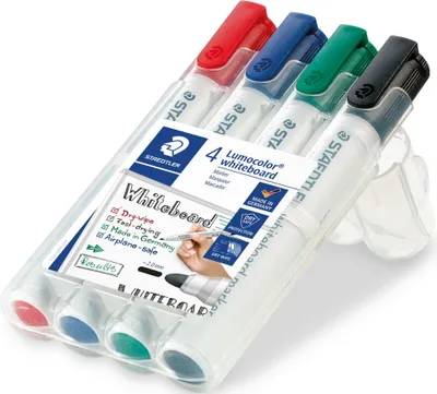 Produktbild von Staedtler Lumocolor , 4 Stück(e), Schwarz, Blau, Grün, Rot, Rundspitze, Mehrfarbig, Polypropylen (PP), 2 mm