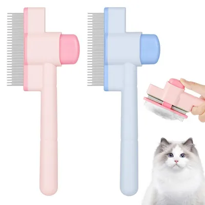 Image de Brosse autonettoyante pour le pelage, modèle "Fellblitz", rose et bleu, marque Katzenkamm
