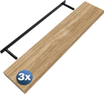 Image de CASARIA® 3x Étagères murales flottantes MDF chêne 110cm robuste effet flottant support de fixation inclus étagère bois rangement livre