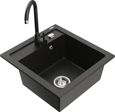 Produktbild von Mexen Vito 1-Becken-Granit-Spüle mit Mischbatterie Telma, Schwarz/Gold Metallisch - 6503-75-670200-70