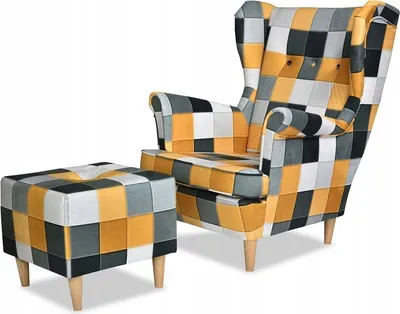 Produktbild von Family Meble Ohrensessel mit Hocker Print Relaxsessel Skandinavisch Bequemer Sessel Loungesessel Fernsehsessel Wohnzimmer Schlafzimmer Büro (M 128)