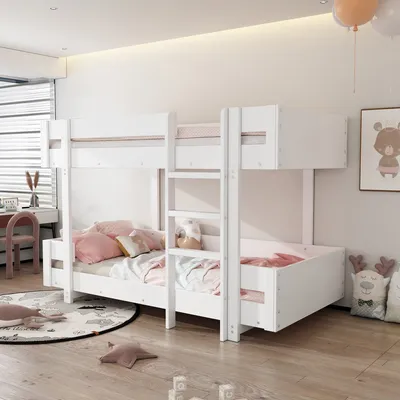Produktbild von STILVORA Etagenbett 90x200 Kinderbett mit Treppe&Rausfallschutz,Jugendbett mit Lattenrost,Doppelbett mit verstärktem Geländer,Weiß(ohne Matratze)