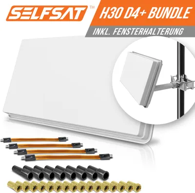 Produktbild von Selfsat H30D4+ 4 TV Teilnehmer SAT Flachantenne FLAT +profi Fensterdurchführung FULL HD