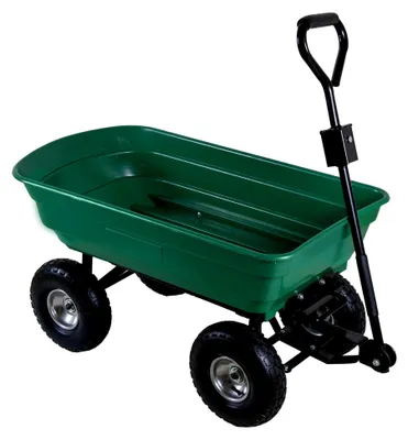 Produktbild von Gartenwagen mit Kippfunktion, 75 Liter Kunststoffwanne, Handwagen, Kippwagen, belastbar bis 300 kg, Lenkachse, Luftbereifung auf Stahlfelge, abnehmbarer Griff