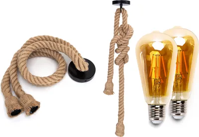 Produktbild von E27 Hanfseil-Lampenfassung Vintage Nostalgie Retro mit 2 Fassungen Natur mit LED Leuchtmittel