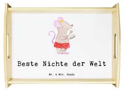 Produktbild von Mr. & Mrs. Panda Tablett Maus Beste Nichte der Welt - Weiß - Geschenk, Bett-Tablett, Holztablett, Küchentablett, Servier, Tochter Schwester, Patenonkel, Serviertablett