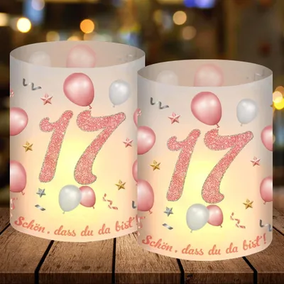 Image de Décoration de table avec bougeoirs, 17 ans, décoration pour filles, décor rose gold, "Merci d'être là", convient pour bougies chauffe-plat ou bougies, Joyeux anniversaire
