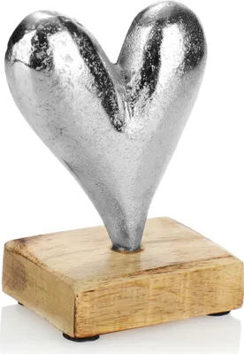 Produktbild von com-four® Premium Deko-Aufsteller Herz - Metall-Herz auf Sockel aus Mangoholz - Deko-Herz aus Metall zum Hinstellen - Herzdeko zum Verschenken